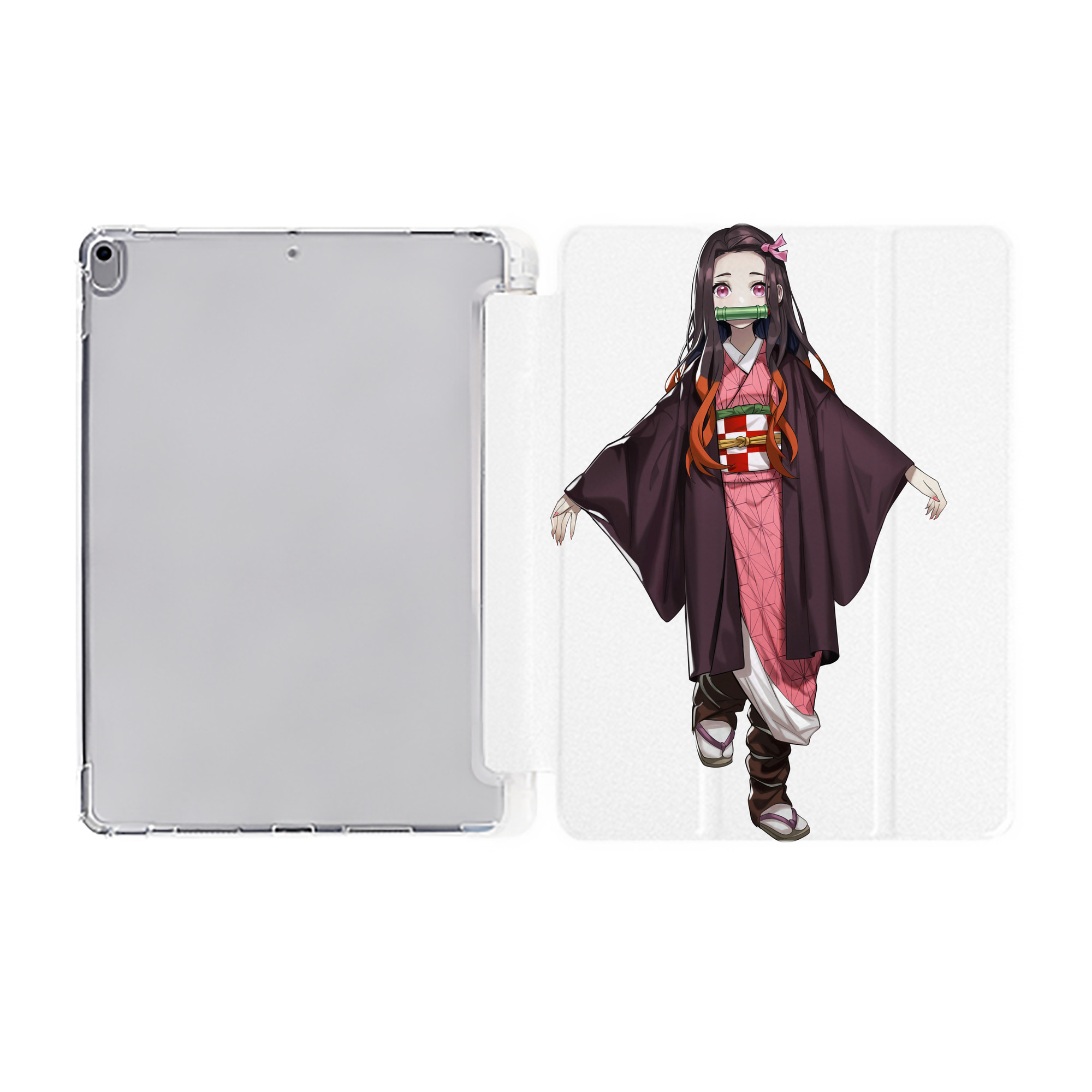 （画像用） 鬼滅の刃（きめつのやいば）竈門 禰󠄀豆子／かまど ねずこ Kamado Nezuko IPad ケース ペン収納付き 三つ折りスタンド PUレザー×シリコン 対応機種9.5/10.5/10.9インチ